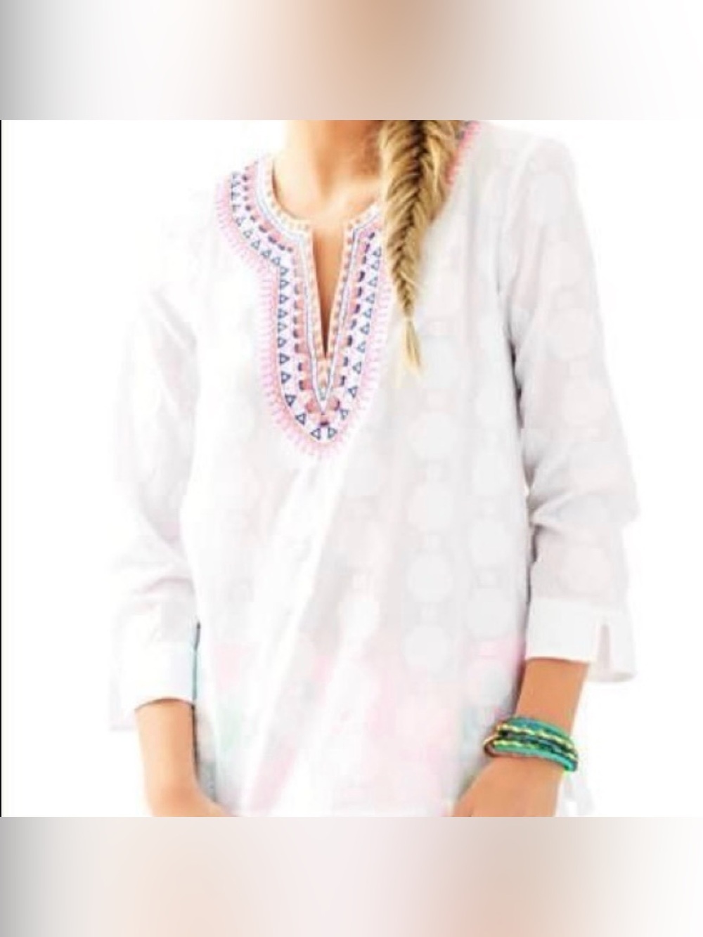 Lilly Pulitzer Amelia Island White Embroidered V-Neck Tunic